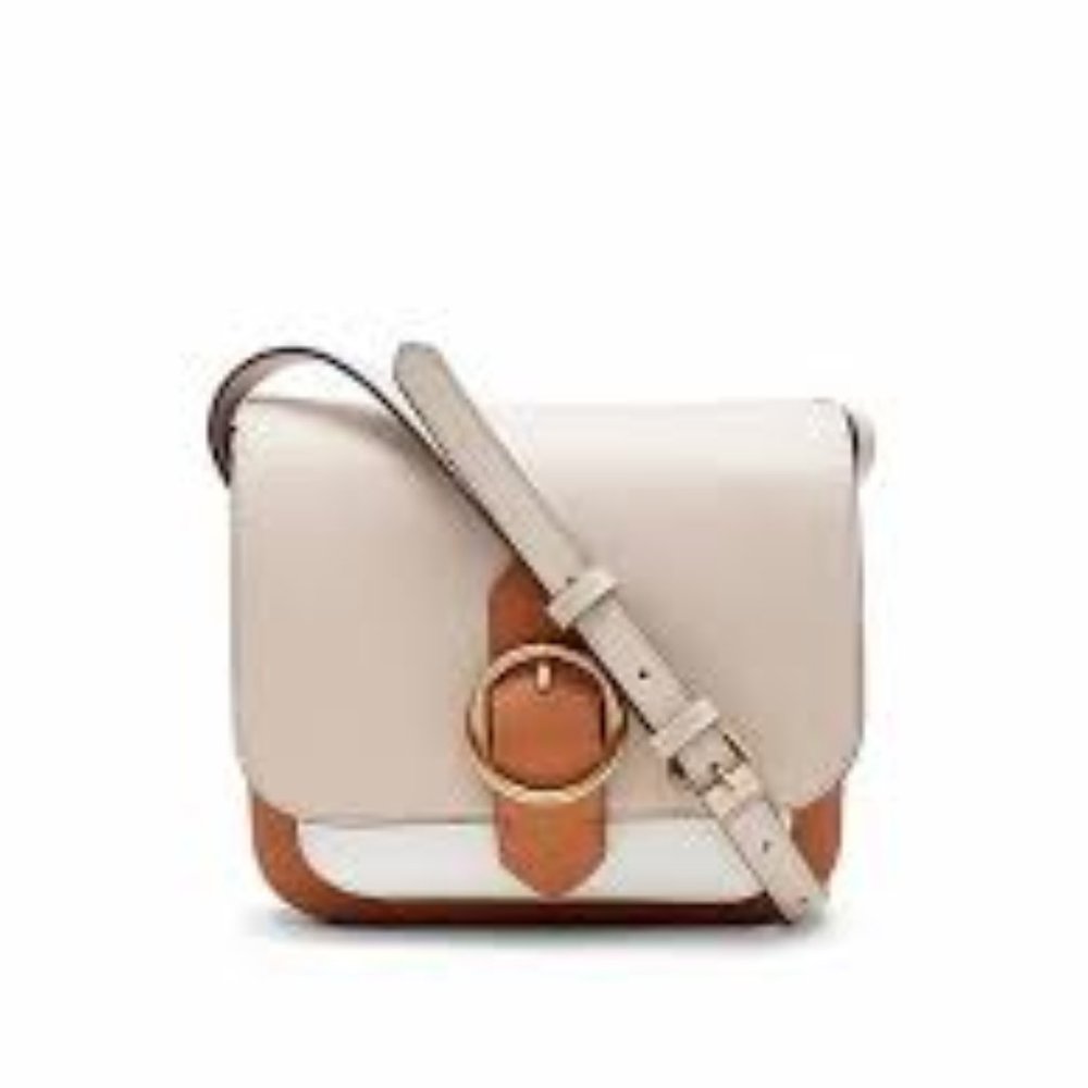 NWT! Banana Republic Colorblock Crossbody Leather Saddlebag - Brown Multi